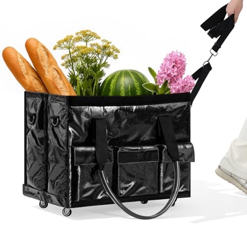 tobyto Reusable Grocery Bag on Wheels, 105L Foldable Rolling Tote, Shopping Trolley 66LBS Capacity - Water-Resistant for Laundry, Picnic, Storage & Travel, Black - Image 1