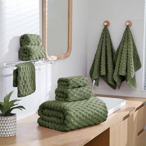 NALIVO Oversized Bath Towels 40x80 Inches Extra Large Bath Sheets for Adults Super Soft Quick Dry Highly Absobent Microfiber Shower Towels for Bathroom（Olive Green, 6Piece - Thumbnail 2