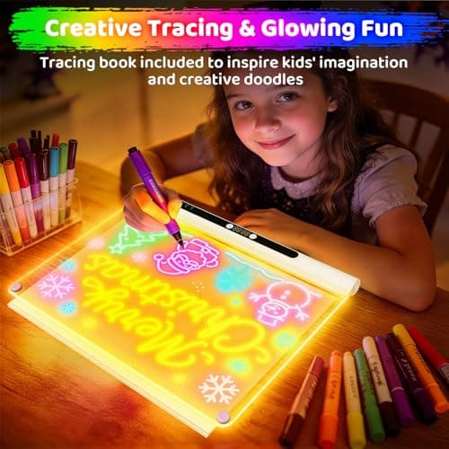 16“ Rechargeable LED Drawing Board, 9-Color Light Modes with Timer & Built-in Stand, Neon Art Dry Erase Glow Up Doodle Note Pad, Sketching Gift Toy for Kids/Girls/Teens, 6 Markers & Tracing Book - Thumbnail 5