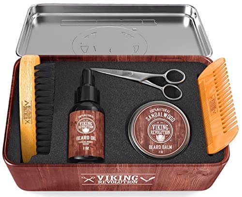 Viking Revolution Ultimate Grooming Kit for Men - Boar Brush, Wood Comb, Sandalwood Balm & Oil, Scissors for Beard & Mustache - Thumbnail 3