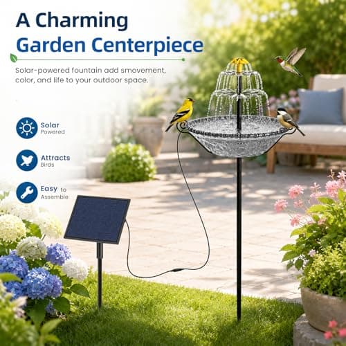 Bird Bath for Outside with Solar Fountain, Plastic Bowl on Metal Stake and Ground Stand, Freestanding Garden Accent for Yard and Patio (Gray(L)) - Thumbnail 2
