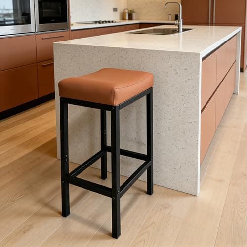 ZYFFHYLAI Set of 2 Backless Bar Stools 24 Inch, Modern Counter Height Stools with Soft Faux Leather Padded Saddle Seat, Heavy Duty 300LB Capacity for Kitchen Island(01brown-24 Inch) - Thumbnail 2