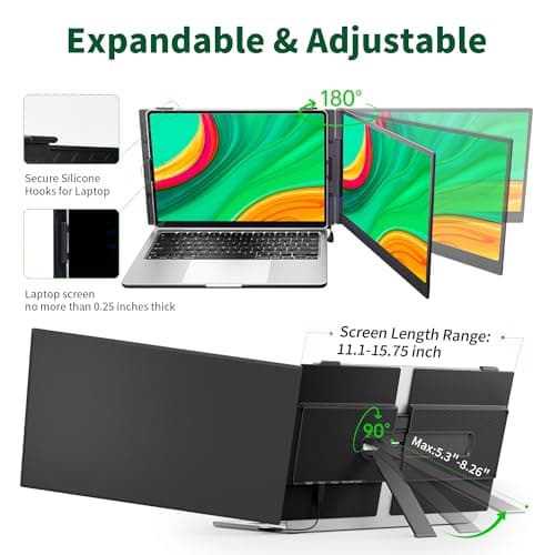 Helpnight 14" Laptop Screen Extender - Ultra Light 1.31lbs FHD 1080P IPS Portable Monitor for Laptops, Attachment Plug & Play Travel Dual Extra Display for 13"-17" Windows/Mac - Thumbnail 3