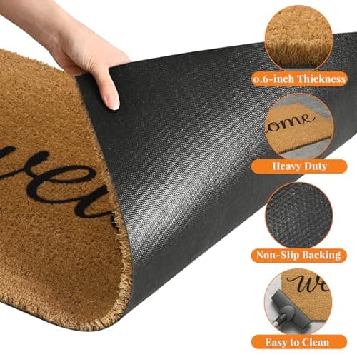 Kelarea Front Door Mat Natural Coco Coir Doormat with Heavy Duty Backing, 17" x 30" Welcome Entry Mats, Non-Slip Easy to Clean for Indoor Outdoor Entrance Porch - Thumbnail 4