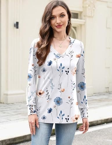 Misakia Fall Winter Tops for Women 2025 Dressy Casual Trendy V Neck Loose Fit Long Sleeve Buttons Flowy Tunic Soft Blouses Shirts Business Casual Outfits Ladies Tops - Thumbnail 2