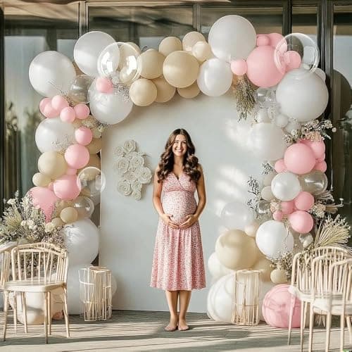 White Sand Balloons Double Stuffed White Beige Cream Ivory Balloons Clear Bobo Balloon Garland Arch Kit 18/12/5 Inch for Birthday Wedding Baby Shower Gender Reveal Party Decorations - Thumbnail 5