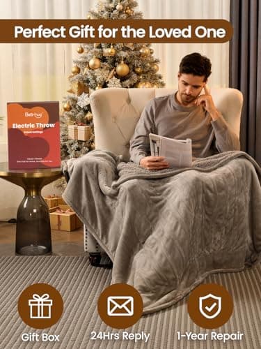 Bearhug Electric Throw Blanket 50" x 60", Reversible Velvet & Sherpa Heated Throw, 6 Heating Levels & 4H Auto Off, Over-Heat Protect, ETL Certification, Machine Washable - Thumbnail 6