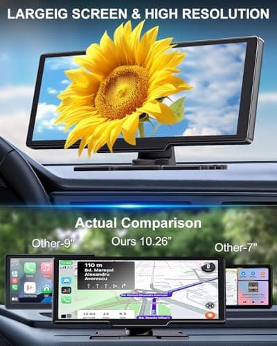 10.26" Apple Carplay Screen for Car, Wireless Portable Car Play & Android Auto HD Touch Screen, 4K Dash Cam, 1080P Backup Camera, Bluetooth 5.0, FM/Mirror Link/GPS Navigation, for All Vehicles - Thumbnail 3