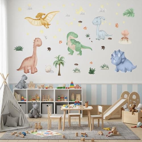 Dinosaur Wall Decals Dino Palm Tree Wall Stickers Decor for Boys Bedroom Playroom Baby Nursery Wall Decal Gifts for Kids - Thumbnail 4