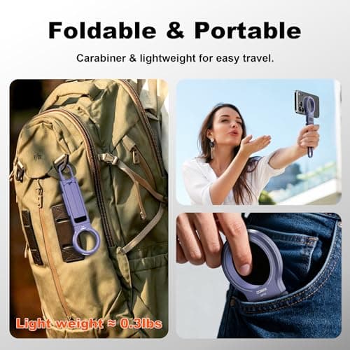 COMAN DP58 Magnetic Phone Tripod, Aluminum MagSafe Tripod Stand with Carabiner, Mini Portable Travel Pocket Stand for iPhone & Non-Magnetic Phones with Included Ring - Thumbnail 4