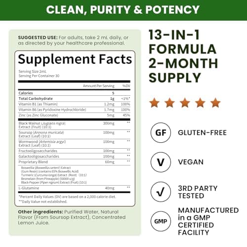 Lukaree (2 Pack) Wormwood Black Walnut Soursop Cleanse for Humans – with L-Glutamine Prebiotics & Zinc for Gut Health & Digestive Comfort – Mood, Immune & Energy Support – Vegan Gluten-Free - Thumbnail 2