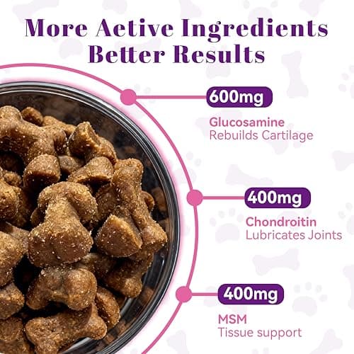 Glucosamine for Dogs Hip and Joint Support - Dog Joint Supplement with Chondroitin, MSM, Turmeric & Omega 3 - Relief for Joint Pain & Inflammation - Mobility & Flexibility - 150 Soft Chews, Chicken - Thumbnail 4