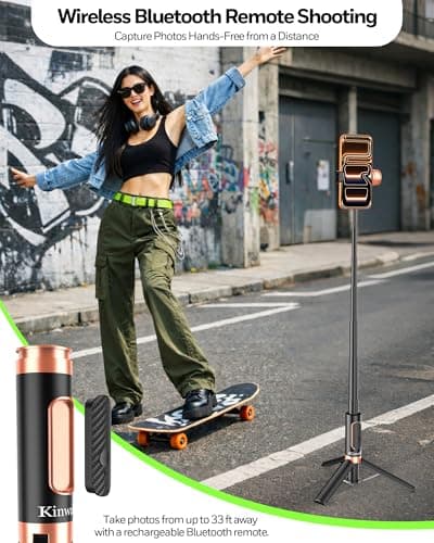 Kinwald Selfie Stick Tripod for iPhone & Android – Portable Phone Tripod Stand with Bluetooth Remote, One-Click Open, Compact & Lightweight for Vlogging, Travel & Everyday Use (Black) - Thumbnail 5