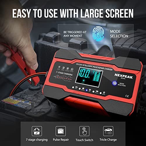NEXPEAK NC201 10-Amp Battery Charger, Smart Trickle Charger 12V 24V Car Battery Charger Fully Automatic Maintainer Desulfator w/Temp Compensation for Car Truck Lawn Mower Boat Marine Batteries - Thumbnail 3