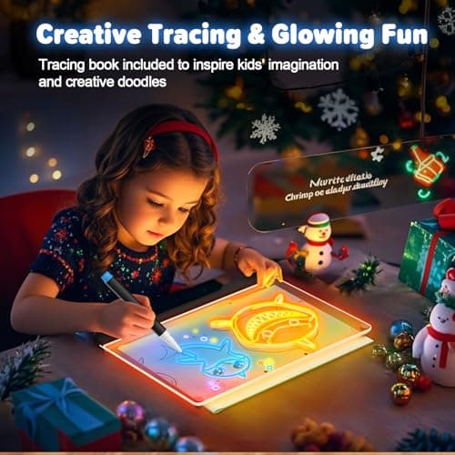 16-Inch Rechargeable LED Drawing Board, 9-Color Light Modes, Neon Art Dry Erase Light Up Doodle Glow Pad with Built-in Stand, Sketching Gift Toy for Kids/Girls/Teens, 5 Markers & Tracing Book - Thumbnail 5