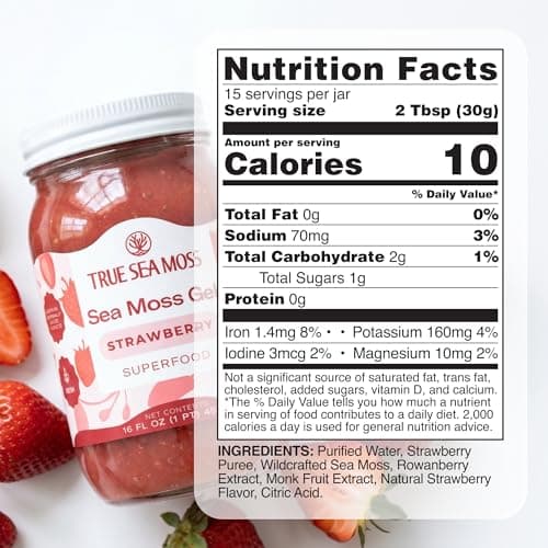 TrueSeaMoss Sea Moss Gel – Made in USA – Wildcrafted Seamoss, Fruits & Jarred Vegetables – Strawberry, Pack of 1 (Labels may Vary) - Thumbnail 2