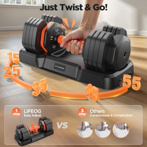 2025 Updated Adjustable Dumbbell Set of 2, 5-IN-1 Weights Dumbbell Set with Storage Box, 25lbs/55lbs Adjustable Weights with Anti-slip Silicone Grip, Weight Set For Home Gym Suit both Men and Women (55LBS Pair(Total 110LBS)) - Thumbnail 3