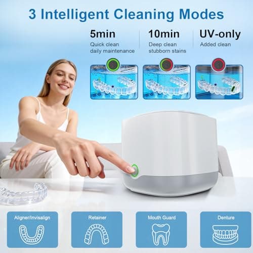 OnBeam Ultrasonic Retainer Cleaner, 45kHz Retainer Cleaner Machine 4000mAh for Denture, Night Guard, Mouth Guard, Aligner, Brace 24W Dental Cleaning Pod with 4 UV Lights, 200ml Multiple Cleaning Modes - Thumbnail 5