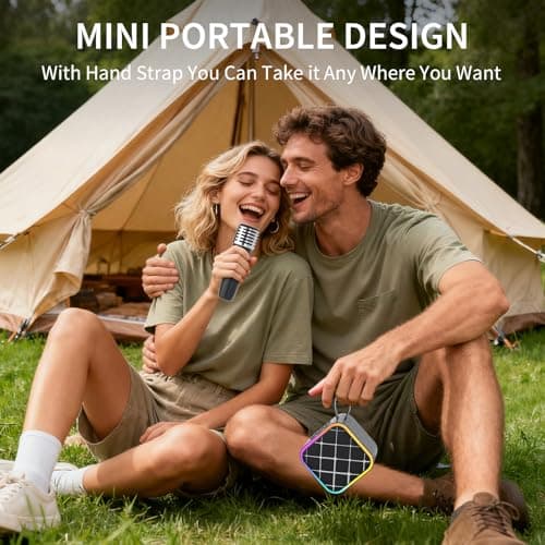 Mini Portable Karaoke Machine with 2 Wireless Mic,Home Karaoke System for Kids,Travel/Birthday Parties/Holidays,Bluetooth Speaker with Carry Handle,Ideal for Ages 3-12 - Thumbnail 2