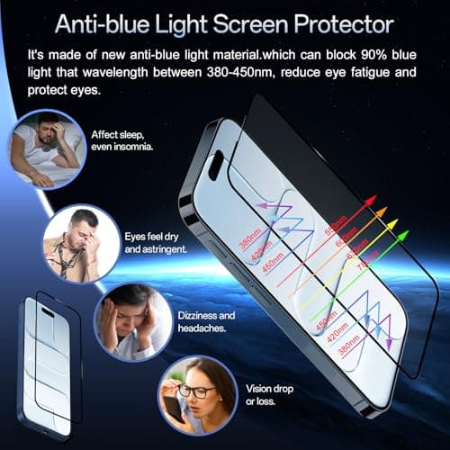 JESOHO Screen Protector for iPhone Air(6.5 inches) Blue Light Blocking, Anti-Reflective Shatterproof HD Tempered Glass with Easy Installation Tray,Touch Sensitive,9H,2 Pack - Thumbnail 4