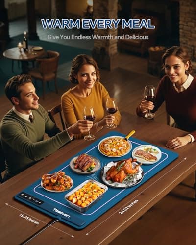 Food Warming Mat, Silicone Heating Tray with 7 Temperature Settings, Quick Full Surface Heating Pad, Thermochromic Line, Kids Lock, Electric Warming Tray for Buffets Party - Thumbnail 2