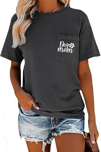 YHHR Mama Shirt Dog Mom Shirt Funny Dog Paw Graphic Letter Tee Shirts with Pockets Pets Lover Short Sleeve Tops - Image 1