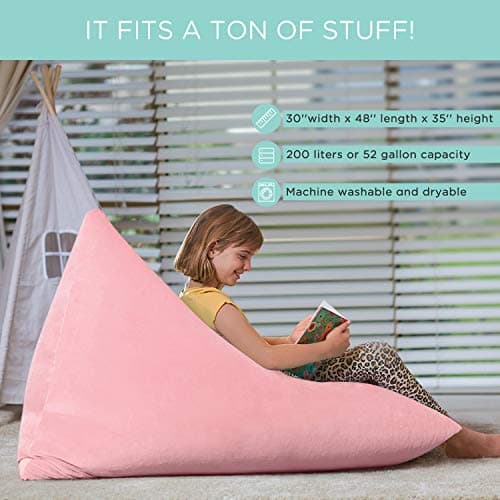 Aubliss Stuffed Animal Storage Bean Bag Chairs Cover, 50"x 35" Extra Large Velvet Bean Bags Chair for Kids & Adults, Ultra Soft Zipper Beanbag Toy Storage for Boys Girls - Pink - Thumbnail 4