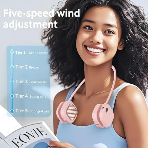 Suzii Portable Neck Fan, Hands Free Wearable Personal Fan with 5 Speeds, Rechargeable Foldable Cooling Fan, 360° Adjustable Lightweight Fan for Travel, Home, Office, Outdoor Pink - Thumbnail 3