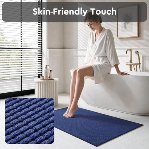 tchdio Bathroom Rugs, Absorbent Quick Dry Thin Bath Mat, Non Slip Washable Bath Rugs with Solid Rubber Backing, Low Profile Bath Mats for Bathroom, Blue, 20" x 32" - Thumbnail 6