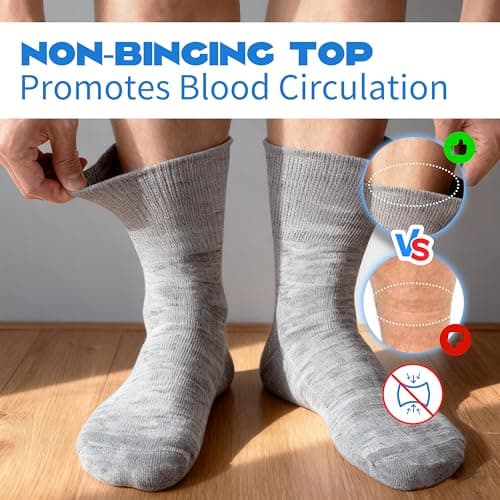 Forcool 3 Pairs Merino Wool Diabetic Socks Women Men Non Binding Loose Top Non Blister Cushion Diabetes Edema Dress Crew Socks with Seamless Toe, Medium Gray - Thumbnail 3