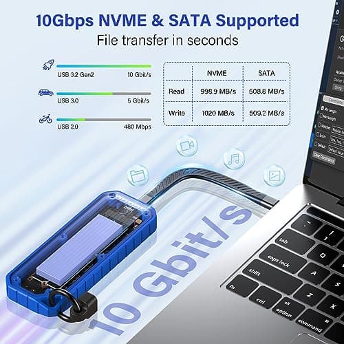 AMZPILOT Zinc Alloy M.2 NVMe & SATA to USB C Enclosure, M 2 SSD to USB C Reader Adapter for Both M2 (M Key, B+M Key) PCIE 3.0 and NGFF, for 2280 2260 2242 2230, Rugged Water Dust Resistance Case - Thumbnail 3