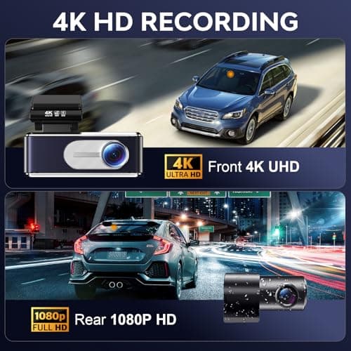 4K Dash Cam Front and Rear,with 64GB Card,Built in 5.8GHz WiFi & GPS Car Camera,Super Night Vision,Advanced Driver Assistance System,3.2'IPS Screen,24H Parking Mode,Time-Lapse,Loop Recording - Thumbnail 2