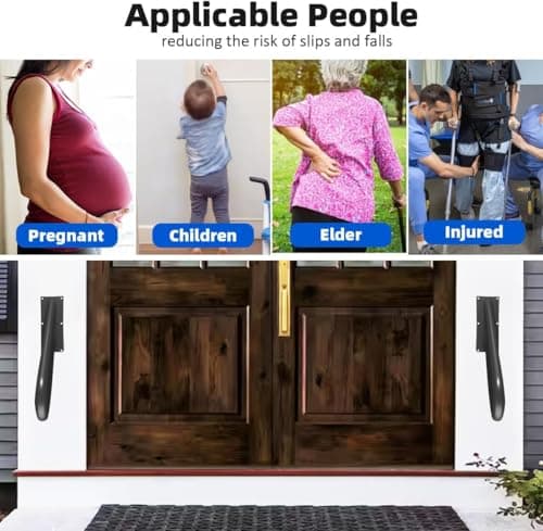 Hand Rails for Outdoor Steps Stair Railing Indoor Rail Metal Heavy Duty Non-Slip 1-3 Step Wall Mount Grab Bars U-Shape Safety Handle Garage Porch Courtyard Doorways (2 Pack 16") - Thumbnail 6