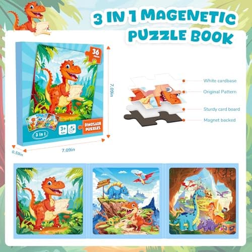 Magnetic Jigsaw Puzzles for Toddlers Kids 3-8 Boys,(3 36-Pieces) Travel Puzzles Toys for Kids Ages 4-6,Take-Along Car Airplane Road Trip Activities Game for 3 4 5 6 7 8 Year Old Birthday Gift - Thumbnail 2