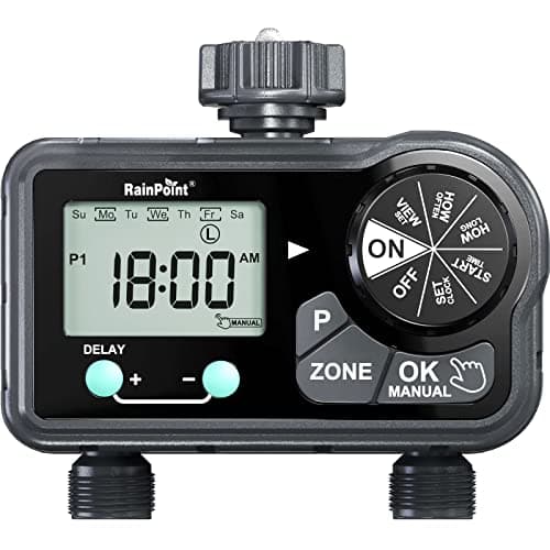RAINPOINT Sprinkler Timer with 3 Different Programs, Hose Timer for Garden Hose with Rain Delay/Manual Watering/Automatic Irrigation System for Garden, 2 Outlet - Image 1