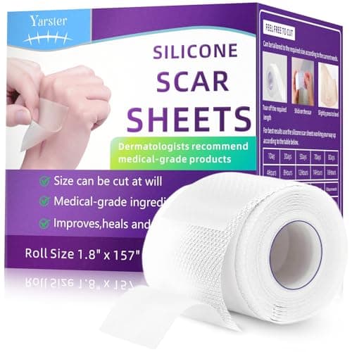 Yarster Silicone Scar Sheets, Silicone Scar Tape(1.8"x 157" Roll-4M), Medical Grade Scar Sheets, Scar Tape for Surgical Scars, Burn, C-Section, Keloid Scars, Acne Treatment, Stretch Marks Removal - Image 1