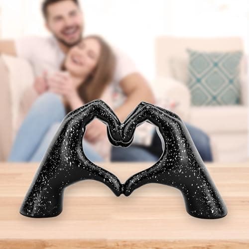Heart Hands Sculpture Gold Resin Home Decor Heart Decorations Modern Love Finger Statue for Living Room, Shelf Table Vanity Entryway DéCor (Black) - Thumbnail 4