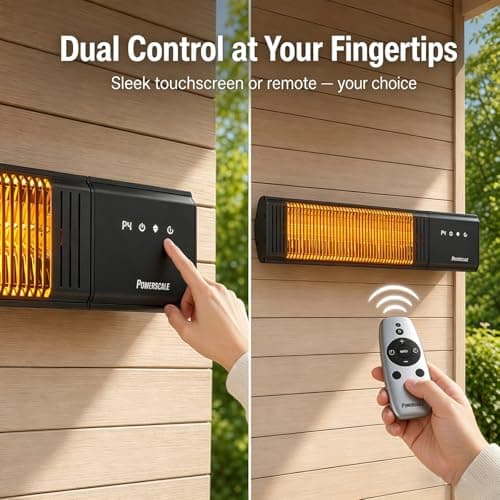 Powerscale 1500W Electric Patio Heater, IP65 Waterproof, Remote, Fast Heating, 4 Heat Levels, 24H Timer & Memory Function, Wall Mounted Indoor/Outdoor Heater for Patio, Garage, Backyard, Black - Thumbnail 5