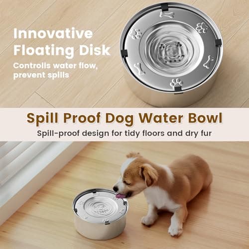 VDTEB Dog Water Bowl 3L/101oz Stainless Steel No Spill Water Bowl for Dogs Spill Proof Slow Drinking Dog Water Feeder with Anti-Slip for Medium to Large Messy Drinkers - Thumbnail 3