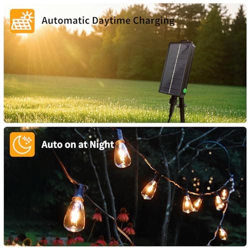 CRLIVOING 50FT Solar String Lights Outdoor Waterproof, 15+2 Shatterproof with Edison Bulbs,Solar Powered Outdoor Lights with Remote, LED String SolarLights for Garden, Backyard, Parties - Thumbnail 2