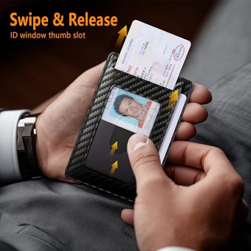 Travelambo Front Pocket Minimalist Leather Slim Wallet RFID Blocking Carbon Fiber Texture(Black) - Thumbnail 6