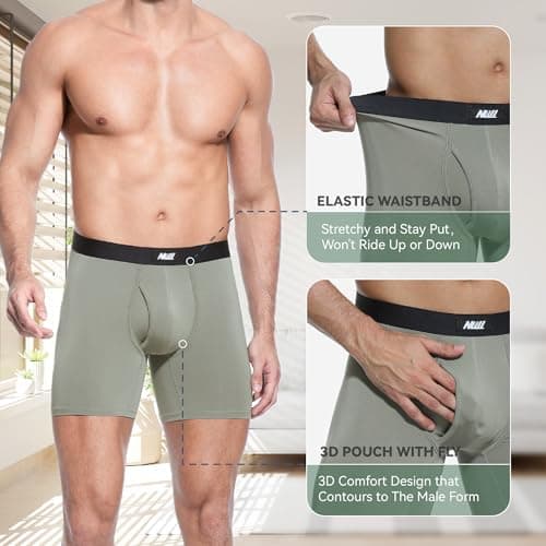 Nullktie Men's Boxer Briefs with Fly 4 Pack, Micro Modal Underwear with Pouch, No Ride Up - Thumbnail 4
