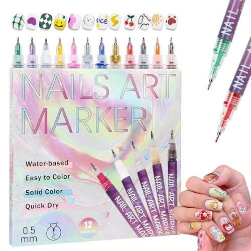 12 Colors Nail Art Pens Set: Fine Tip 0.5mm Quick-Dry Nail Art Markers for DIY Nail Designs & Nail Painting, Ideal Gift for Women & Girls, Great for Home Salon & Beginners - Image 1