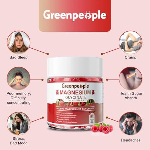 GREENPEOPLE Magnesium Glycinate Gummies 400mg - Sugar Free Magnesium Supplement with Magnesio Citrate, Vitamin D, and B6 for Calm Support & Sleep for Adults - High Absorption - Raspberry Gummies - Thumbnail 3