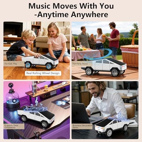 AONOX Easter Cybertruck Bluetooth Speaker Toy for Car Desk Gaming & Outdoor Easter Parties Easter Basket Stuffers Gift for Kids & Car Lovers Car Speaker with FM Radio USB/TF TWS Stereo LED Lights - Thumbnail 4