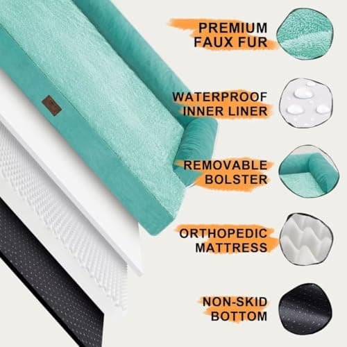 Large Dog Bed Orthopedic Washable, Orthopedic Dogs Bed with Removable Bolsters, Washable Beds for Large Dogs, Waterproof Pet Beds and Non-Slip Bottom, Extra Aqua Blue XXXLarge Dog Sofa - Thumbnail 5