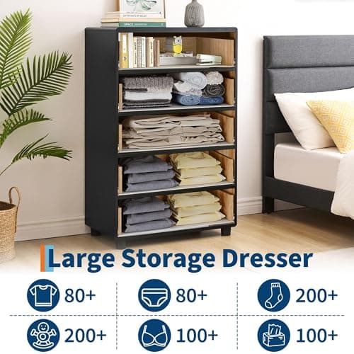 Garvee 5 Drawers Dresser for Bedroom, 46" Tall Wood Chest of Drawers with Metal Handles, Heavy-Duty TV Stand for Living Room, Closet Storage Organizer, Natural Oak - Thumbnail 4