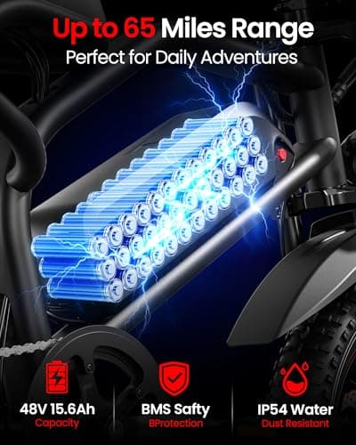 ADISTAR 16" Electric Bike for Adults & Teens – 750W Peak Motor 27.8MPH, 48V 15Ah Battery 60 Miles, 3.0 Fat Tire Ebike, Full Suspension, 4 Riding Modes - Thumbnail 3