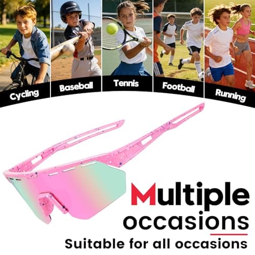 RSQQAV Youth Sports Sunglasses for Boys Girls Age 3-10, Lightweight Frame Kids Baseball Softball Cycling Sunglasses - Thumbnail 6