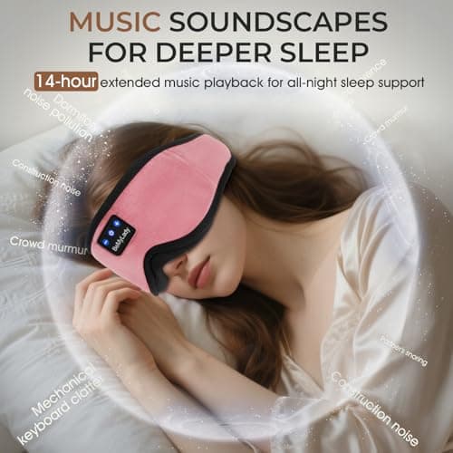 BeMyLady Sleep mask Headphones,100% Blackout 3D Zero Eye Pressure Bluetooth Sleep mask Breathable Eye mask with Bluetooth Headphones Sleep Headphones for Side Sleepers, 14H Playtime&Bluetooth 5.4 Pink - Thumbnail 4